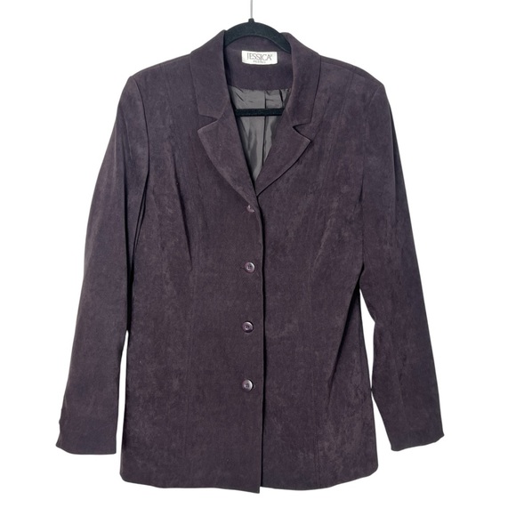 Jessica Purple Brown Longer Blazer Button Up Tailored Suit Jacket women Size 8P - Picture 1 of 12